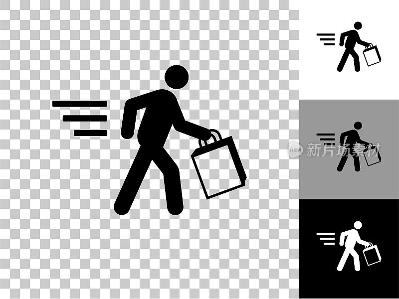 Stick Figure Shopping Icon on Checkerboard透明背景